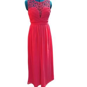 NWT Coral Formal Gown Crochet Bodice Prom Holiday New Year's Party Dress LOVE